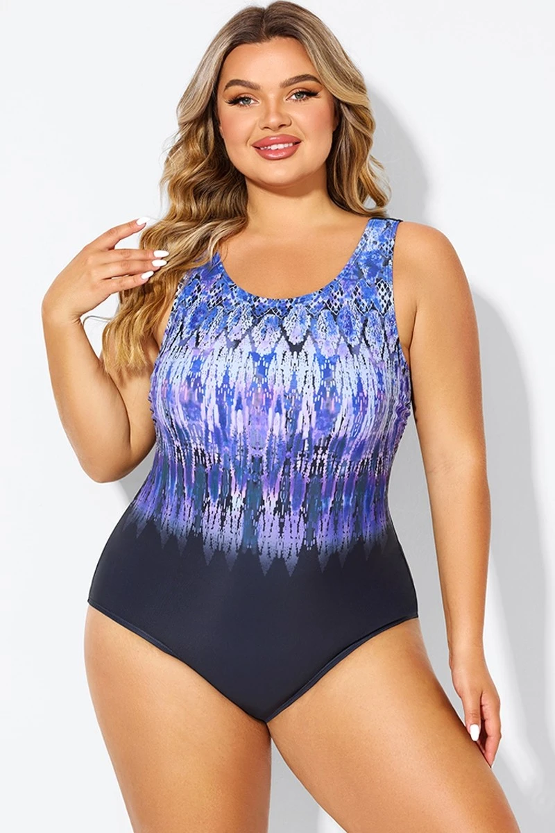 Purple High Neck Tummy Control One Piece Swimsuit - Image 3