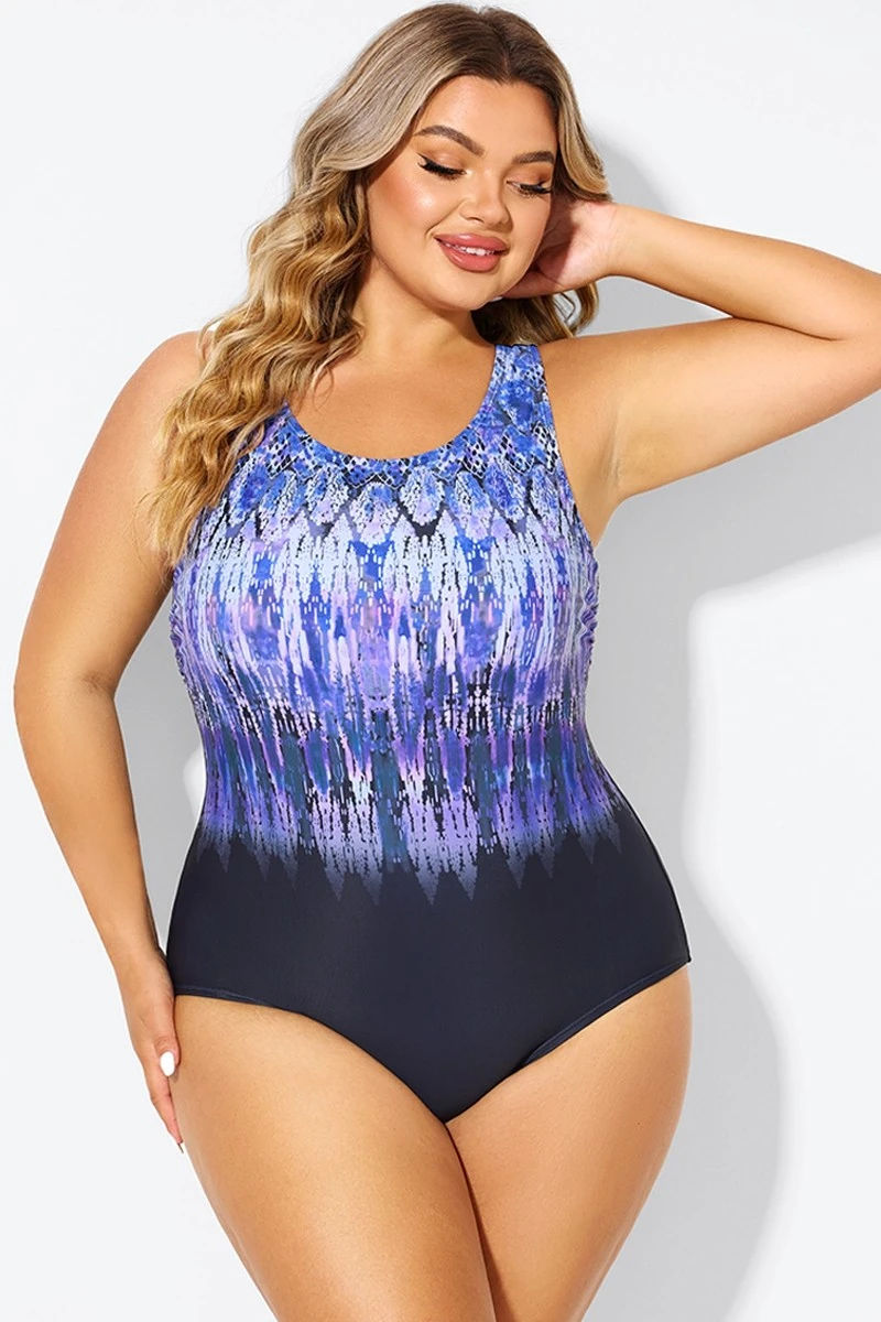 Purple High Neck Tummy Control One Piece Swimsuit - Image 4