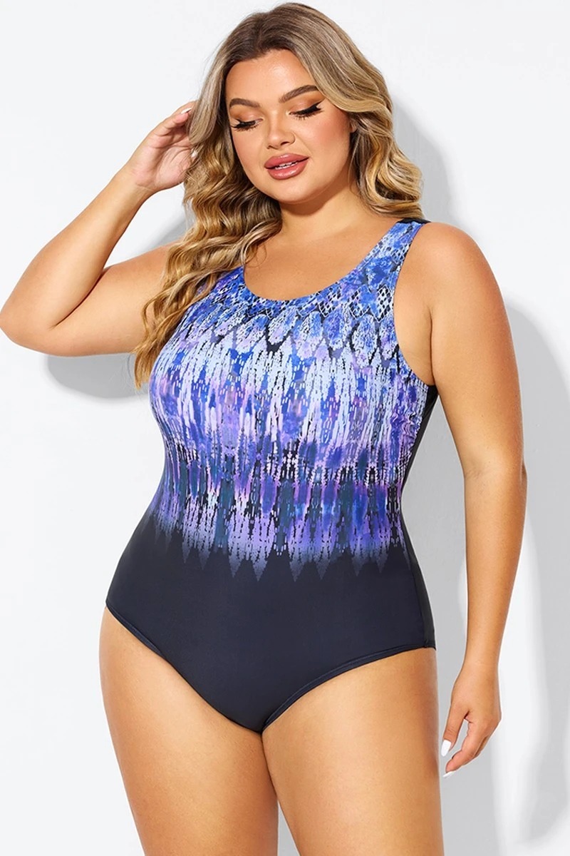 Purple High Neck Tummy Control One Piece Swimsuit - Image 5