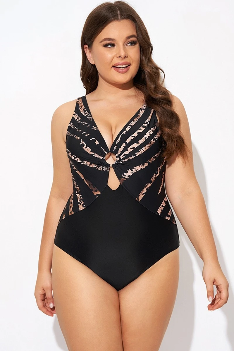 Pattern Ring Plunge Women One Piece Swimsuit - Image 3