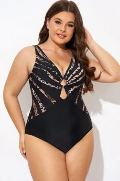 Pattern Ring Plunge Women One Piece Swimsuit