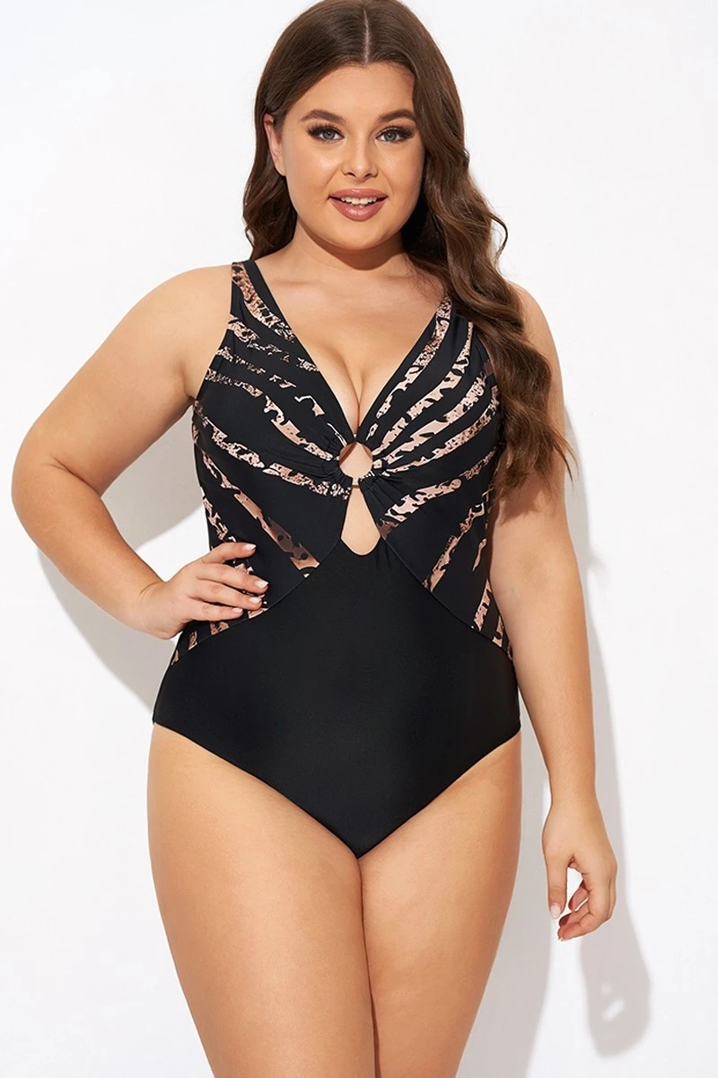 Pattern Ring Plunge Women One Piece Swimsuit - Image 5