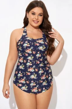 Vintage Flower Print Women One Piece Swimsuit