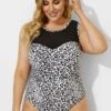 Leopard Printed Circle-Collar Mesh One Piece Swimsuit