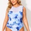 Mesh Term Tie Dye Printed One Piece Swimsuit