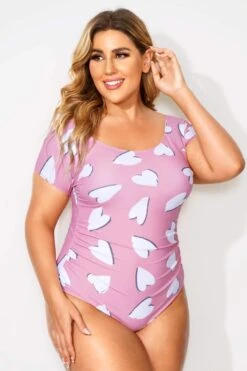 Heart Printed Round Neck One Piece Swimsuit