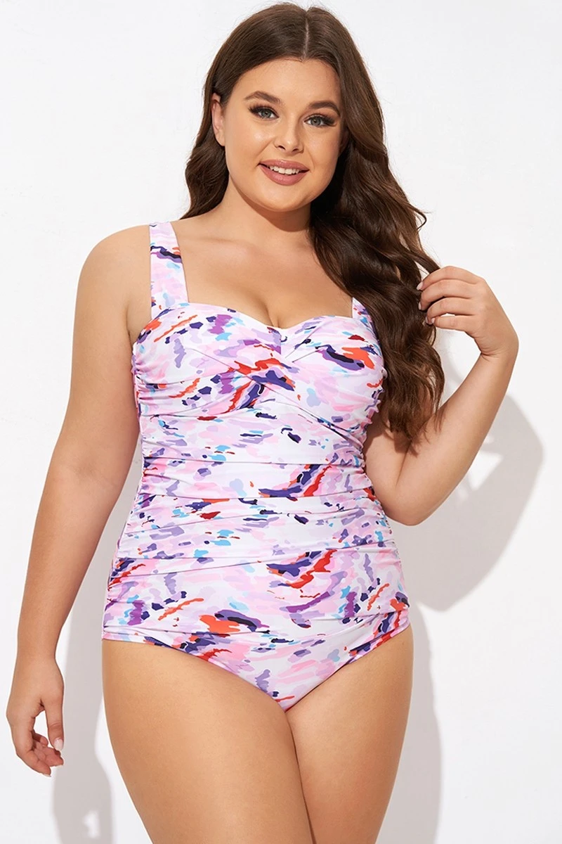 Pink Sweetheart Neckline Tie Dye One Piece Swimsuit
