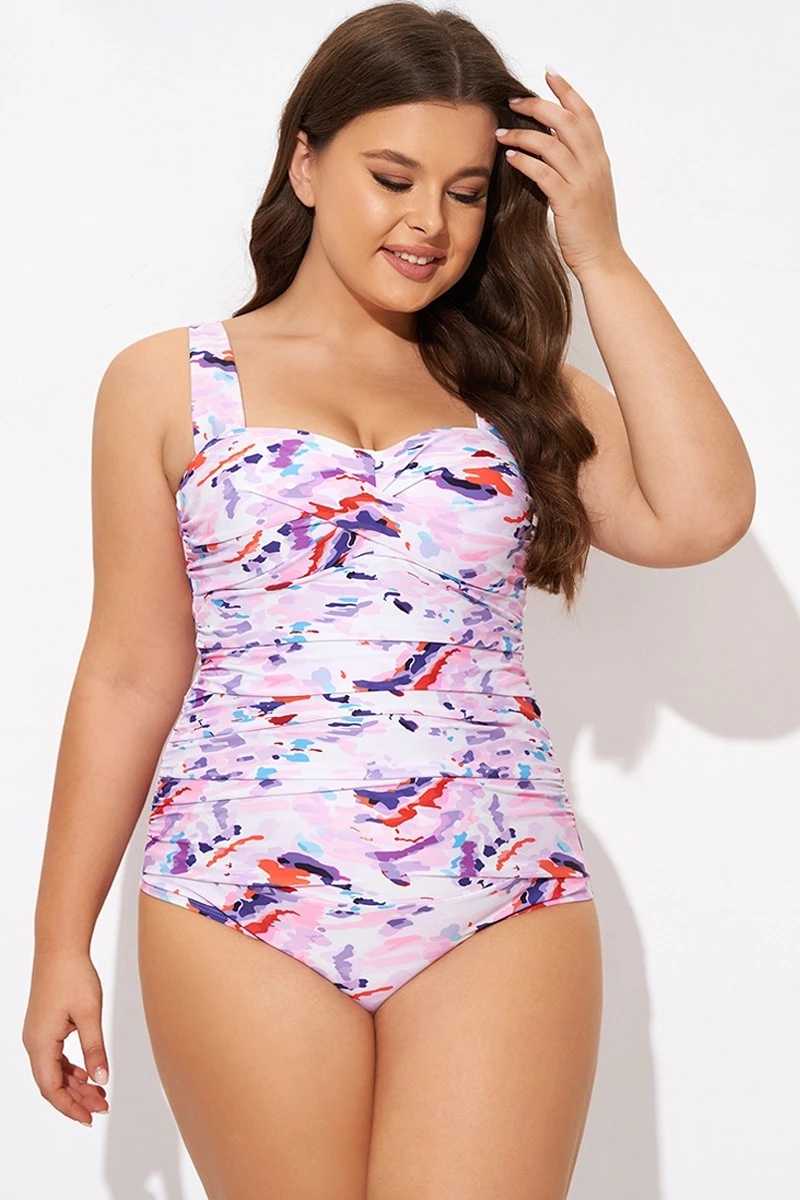 Pink Sweetheart Neckline Tie Dye One Piece Swimsuit - Image 3