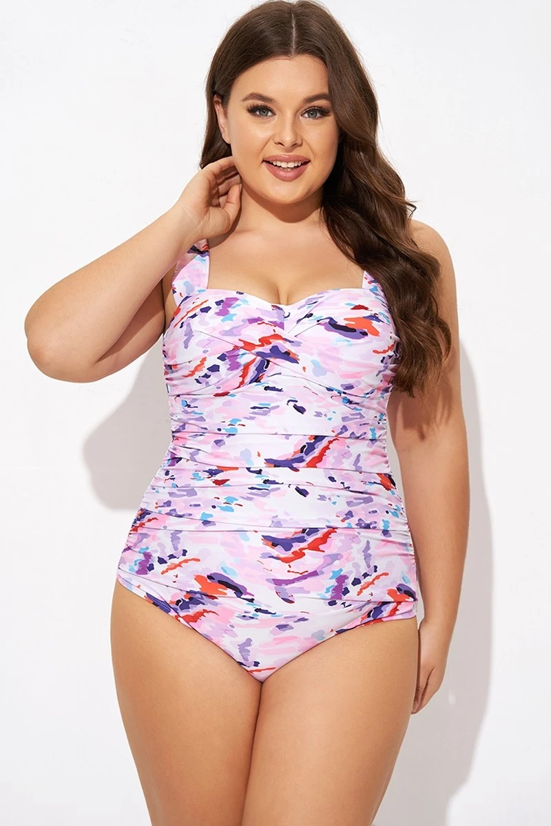 Pink Sweetheart Neckline Tie Dye One Piece Swimsuit - Image 5