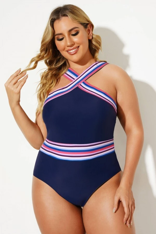 Blue Crossover Women One Piece Swimsuit