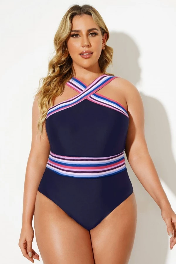 Blue Crossover Women One Piece Swimsuit - Image 3