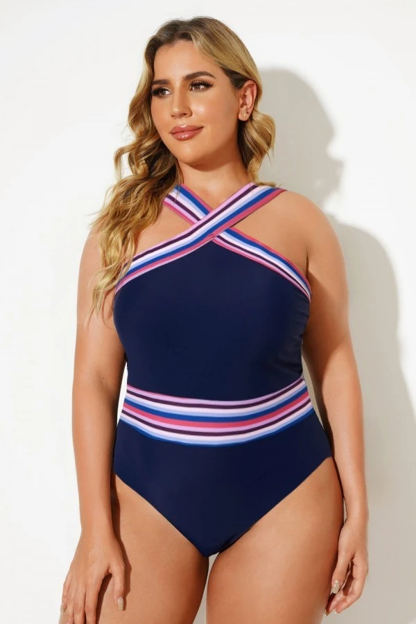 Blue Crossover Women One Piece Swimsuit - Image 4