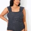 Black & White Striped Thick Strap One Piece Swimsuit