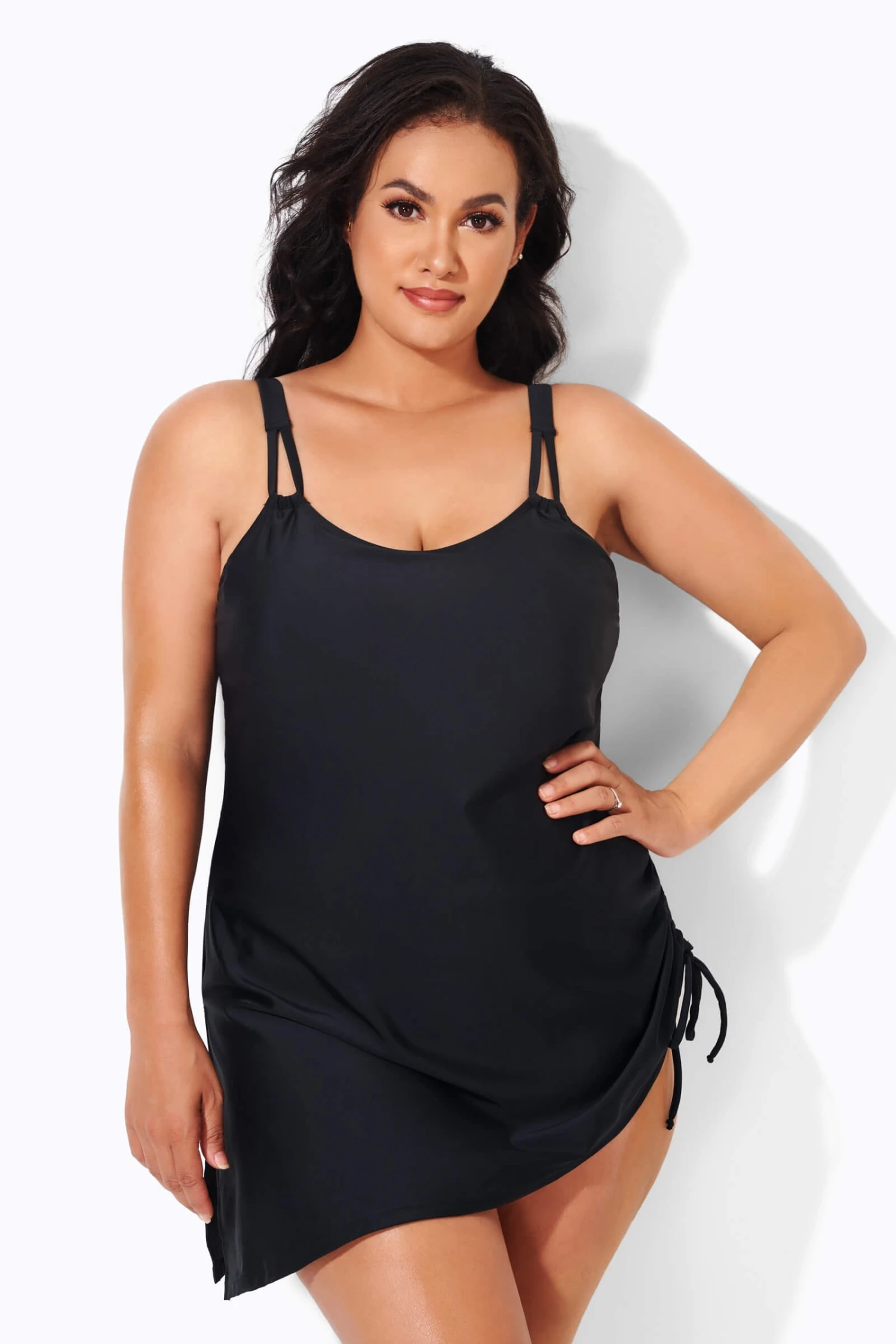 Black Classic Adjustable Stretch Straps One Piece Swimsuit - Image 5