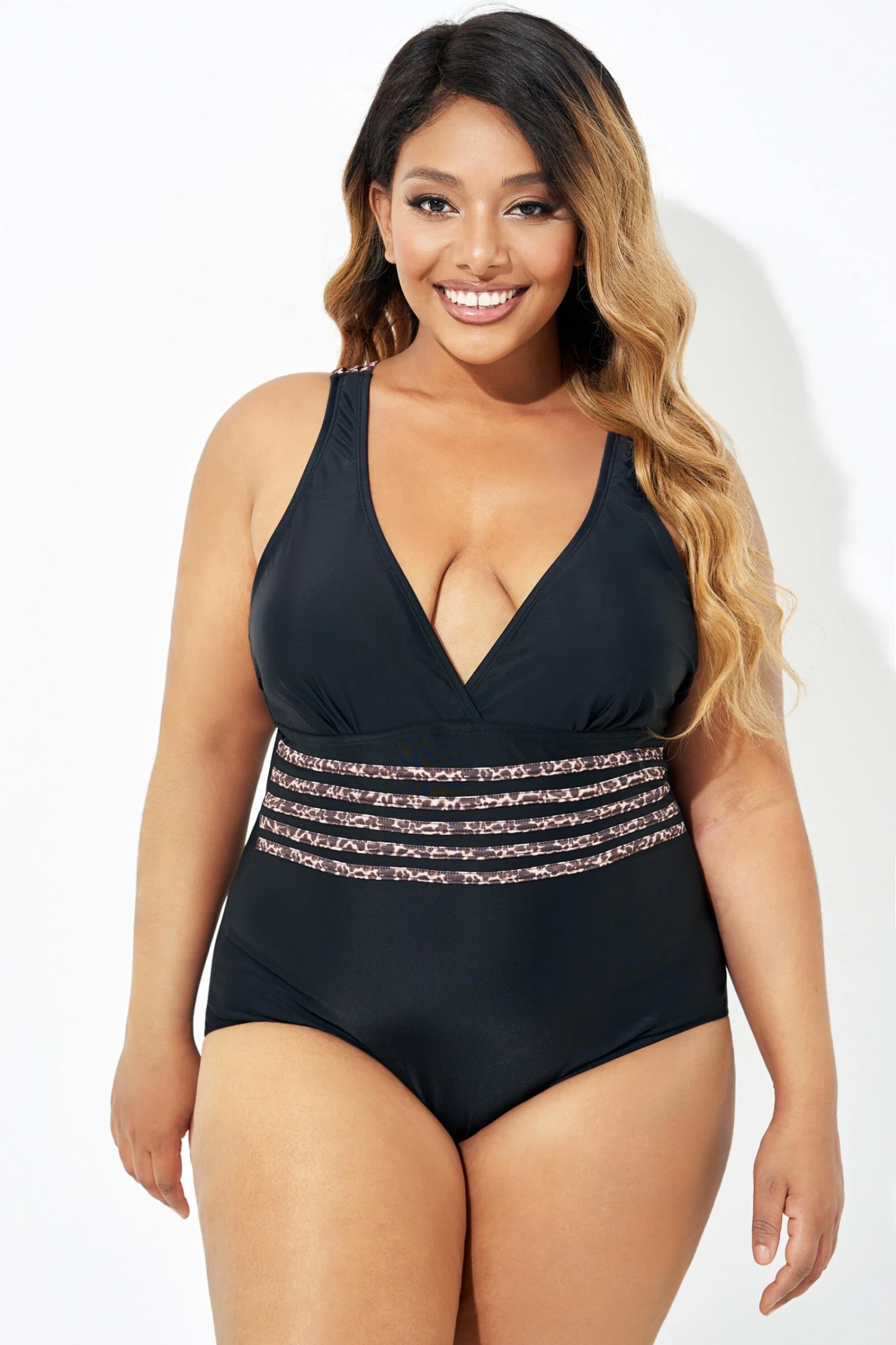 Black Trendy Leopard Printed One Piece Swimsuit
