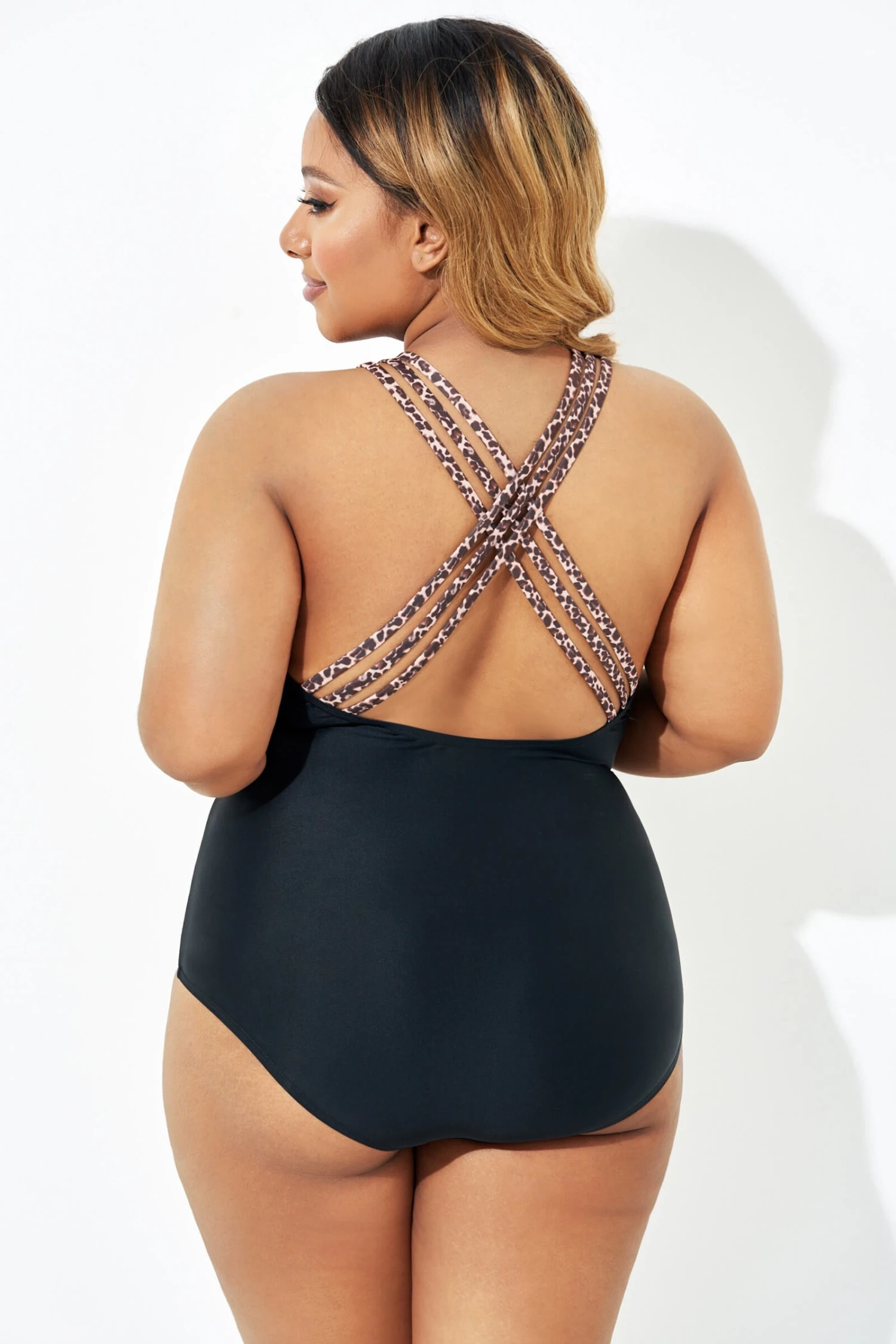 Black Trendy Leopard Printed One Piece Swimsuit - Image 2