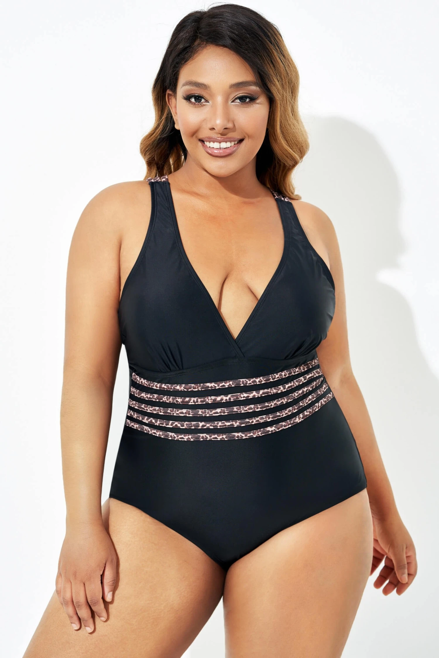 Black Trendy Leopard Printed One Piece Swimsuit - Image 3