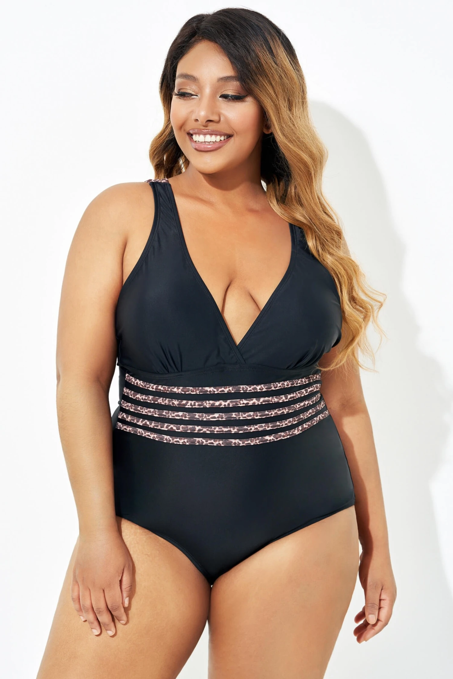Black Trendy Leopard Printed One Piece Swimsuit - Image 6