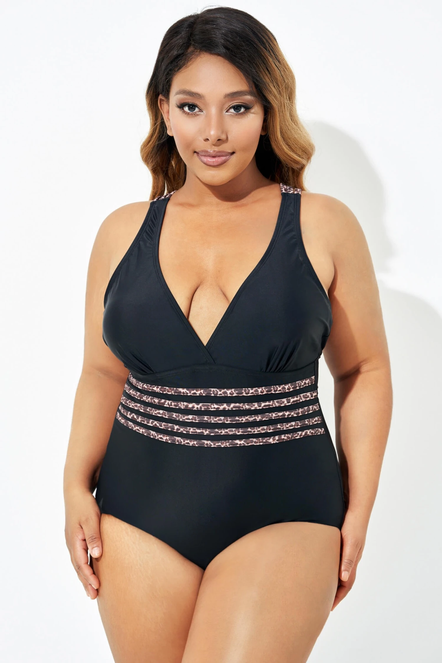Black Trendy Leopard Printed One Piece Swimsuit - Image 7