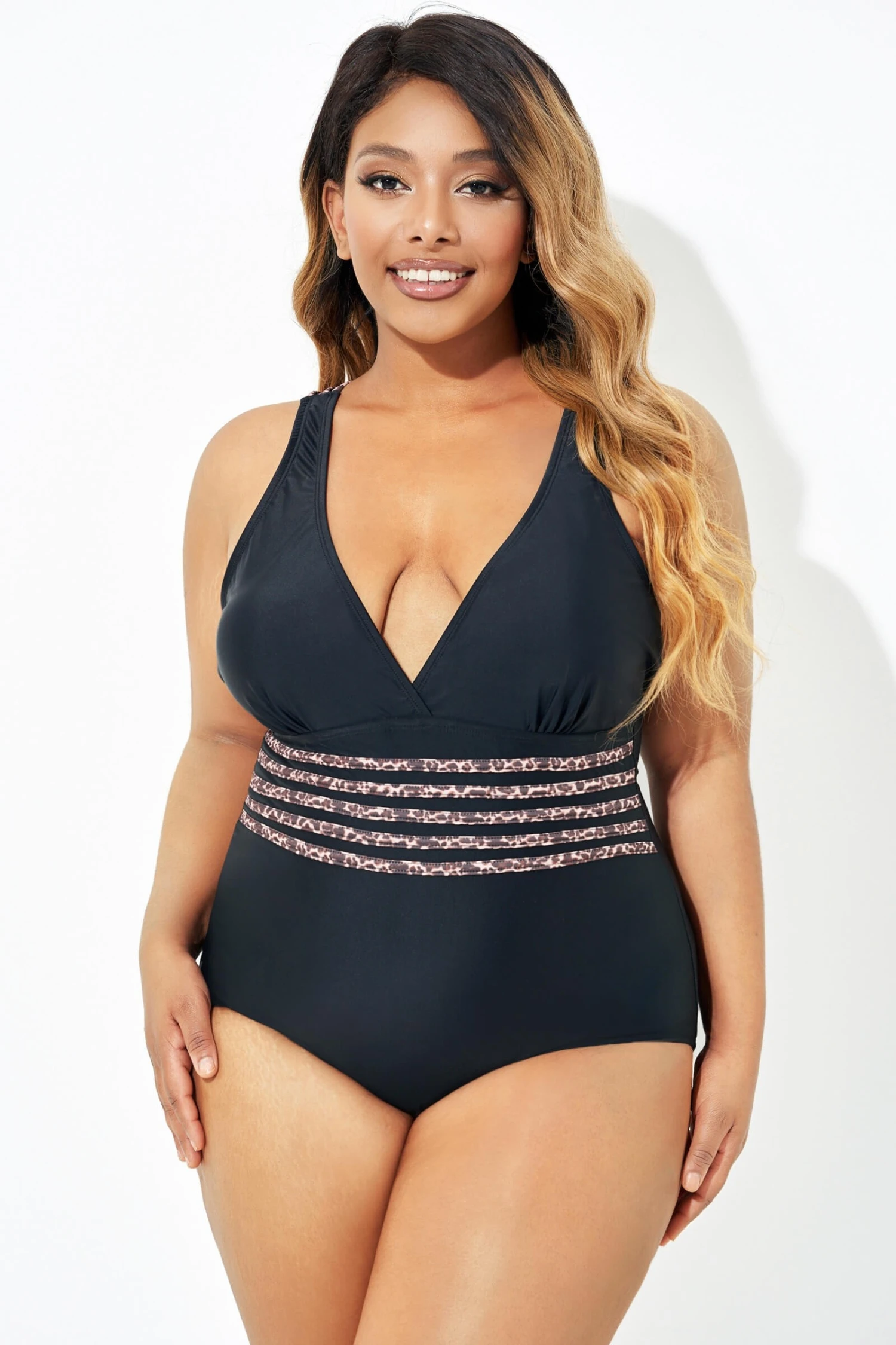 Black Trendy Leopard Printed One Piece Swimsuit - Image 8
