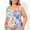 Floral Tummy Control Cap Sleeve One Piece Swimsuit