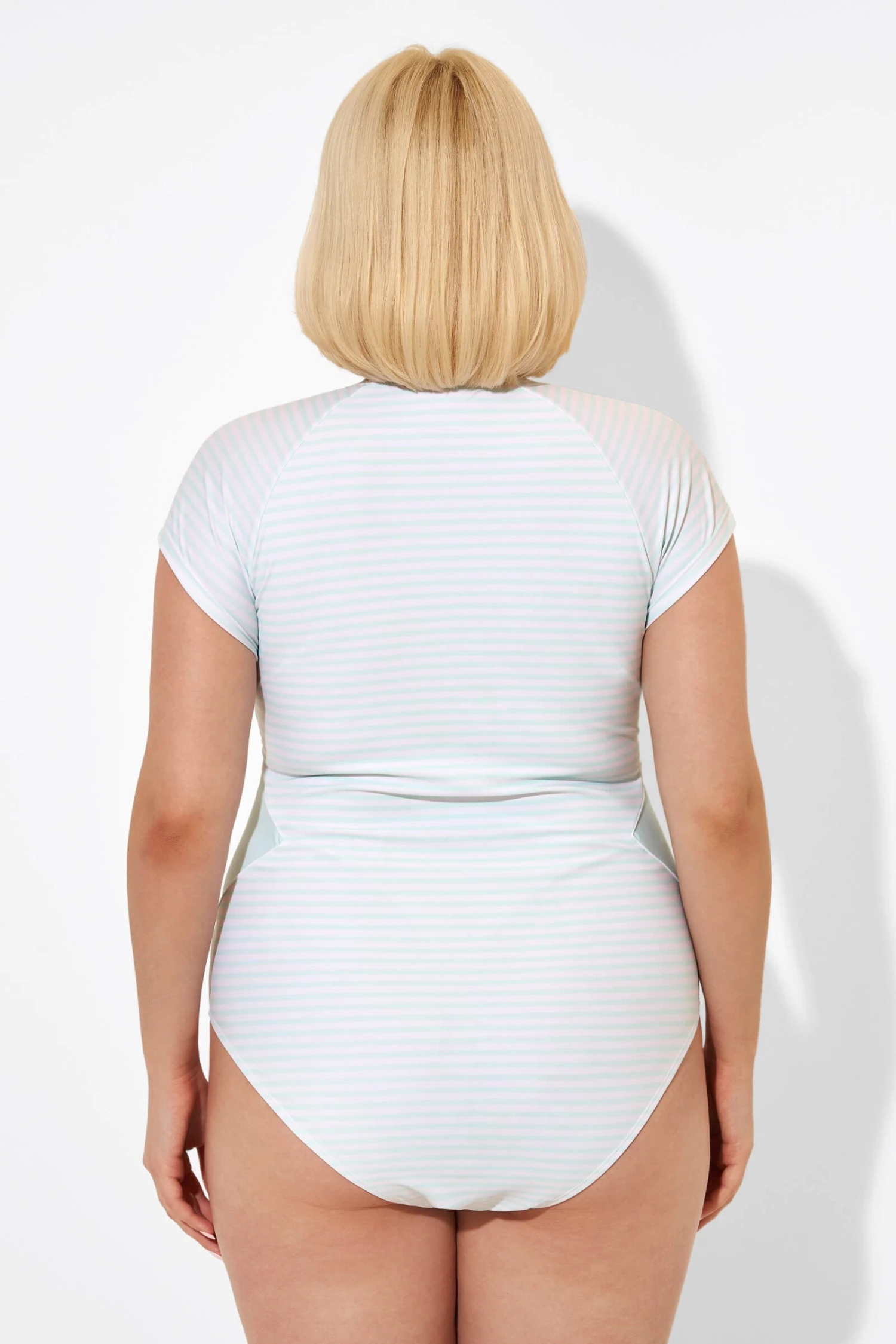 Blue & White Stripe One Piece Swimsuit With Sleeves - Image 2