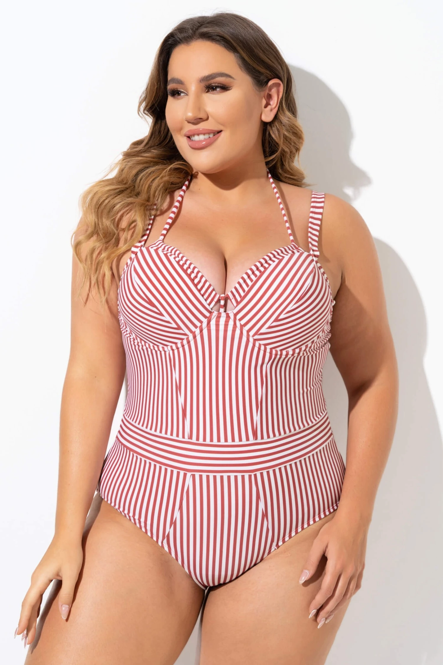 Vintage Red Stripe Underwire One Piece Swimsuit - Image 5