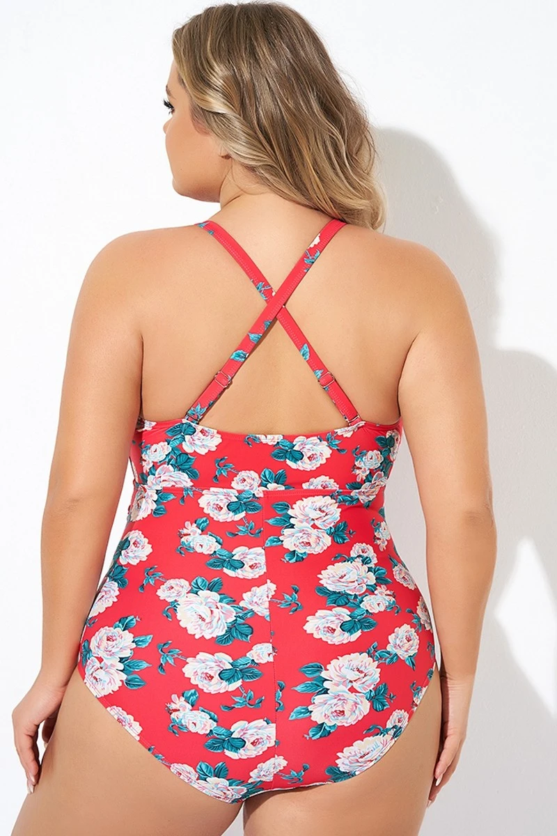 Coral Floral Wireless Ruffle One Piece Swimsuit - Image 2