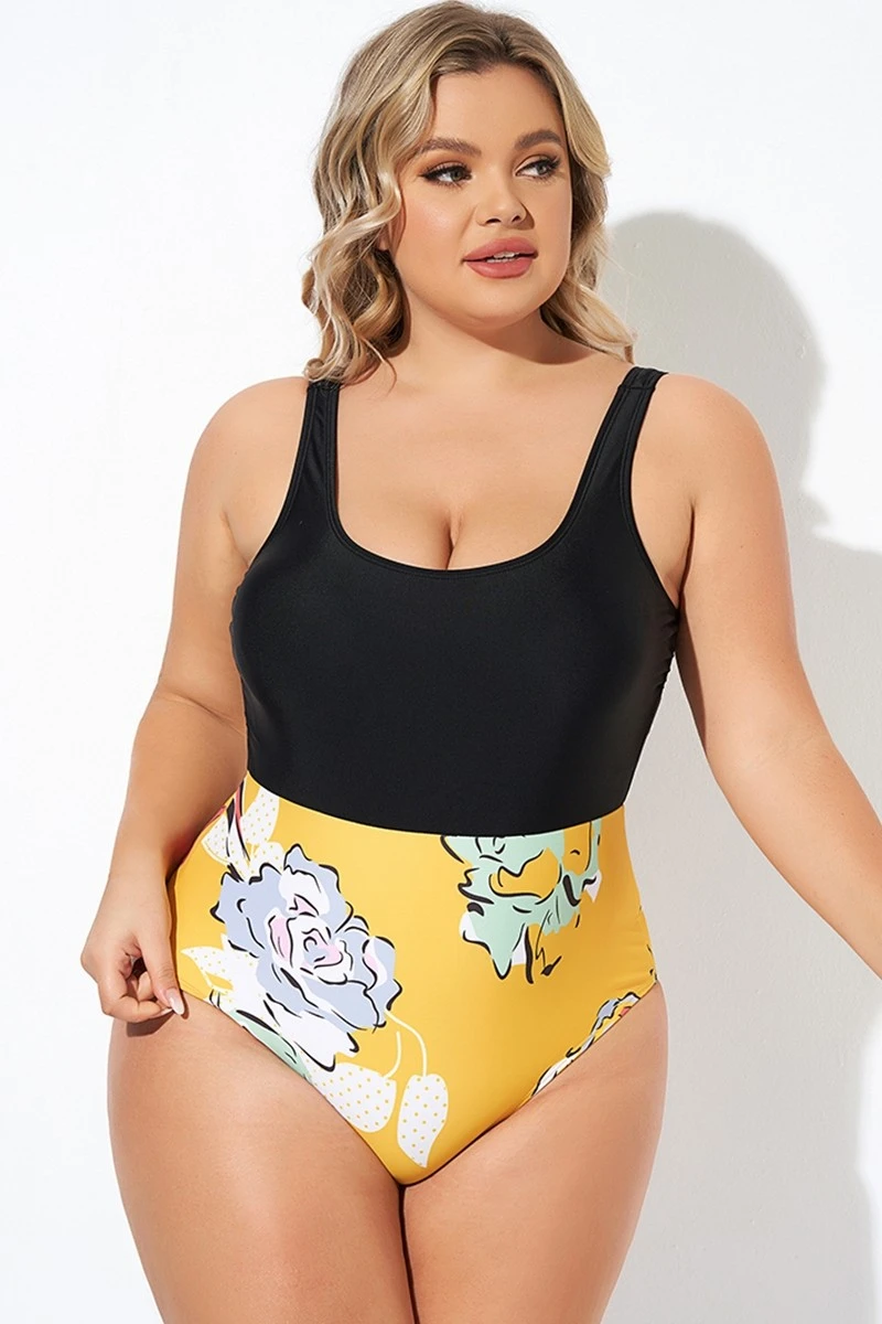 Floral Print Cutout Low Waist One Piece Swimsuit
