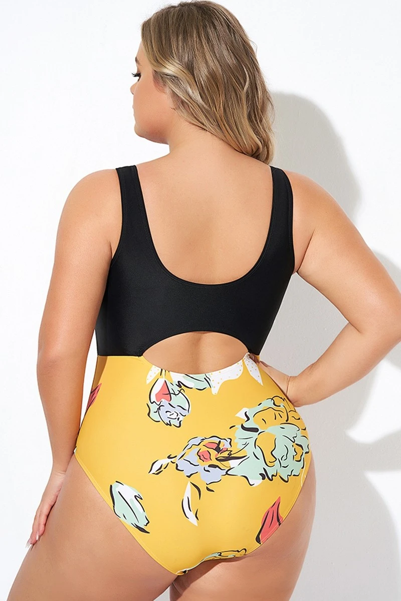 Floral Print Cutout Low Waist One Piece Swimsuit - Image 2