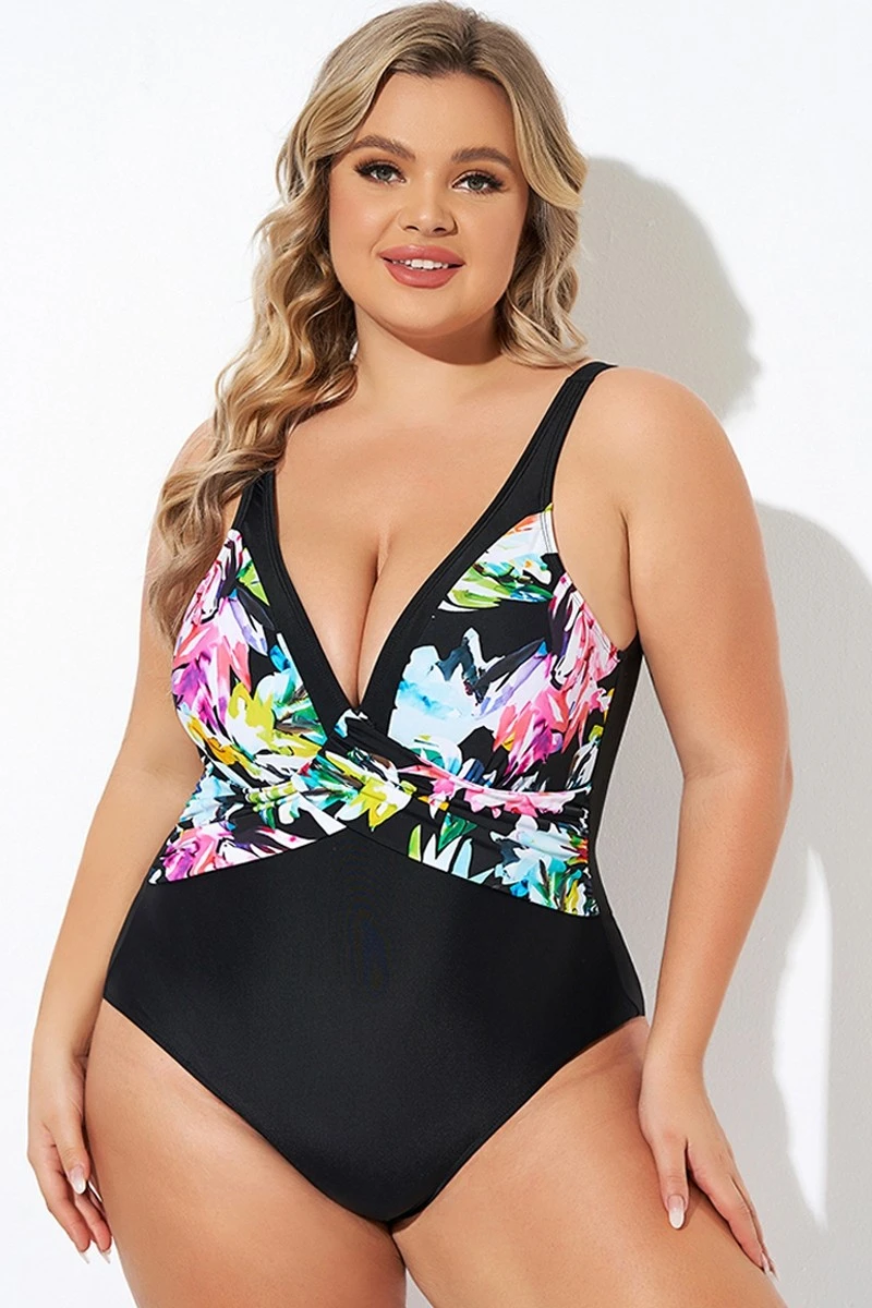 Elegant Flower Print V-neckline One Piece Swimsuit - Image 4