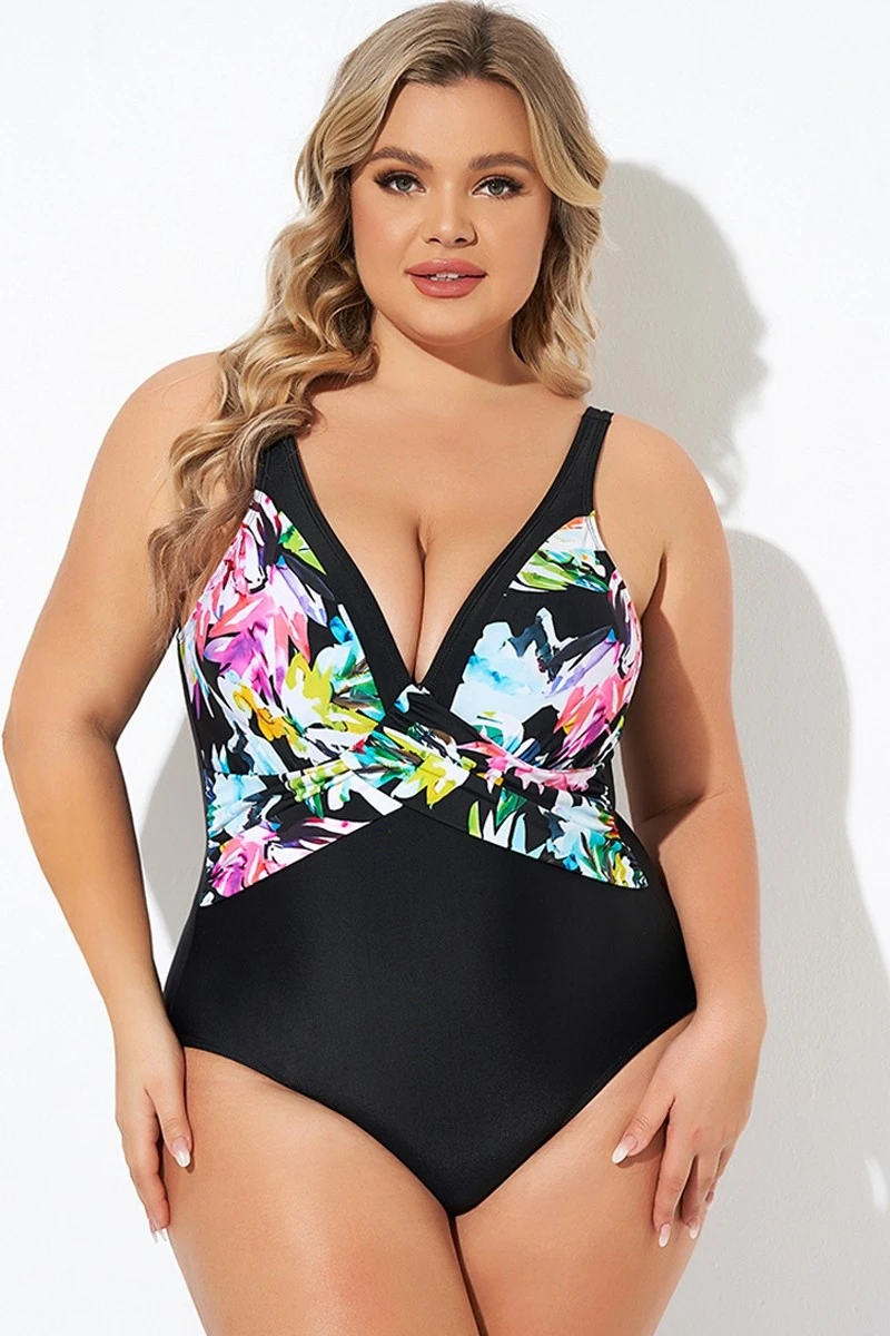 Elegant Flower Print V-neckline One Piece Swimsuit - Image 5