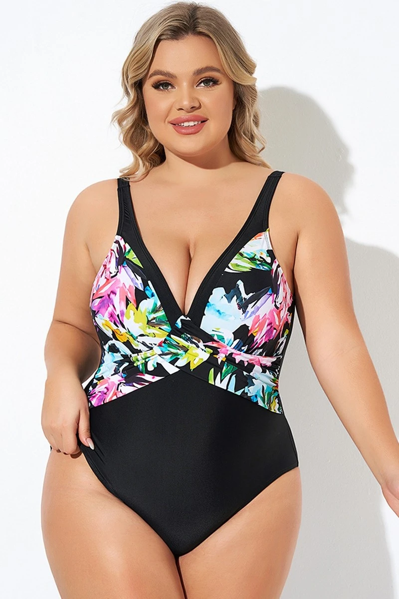 Elegant Flower Print V-neckline One Piece Swimsuit - Image 6