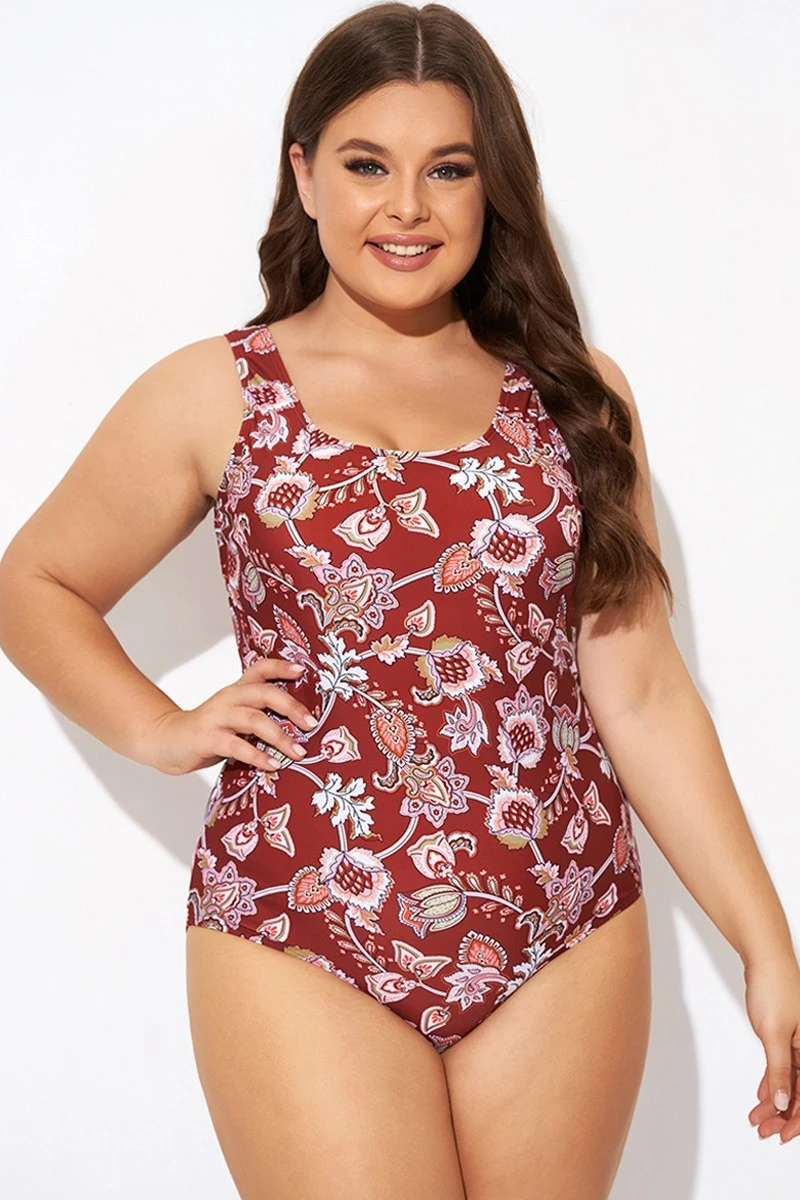 Flower Scoop Neck And Back One Piece Swimsuit