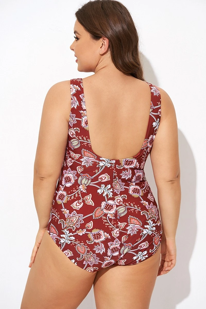 Flower Scoop Neck And Back One Piece Swimsuit - Image 2