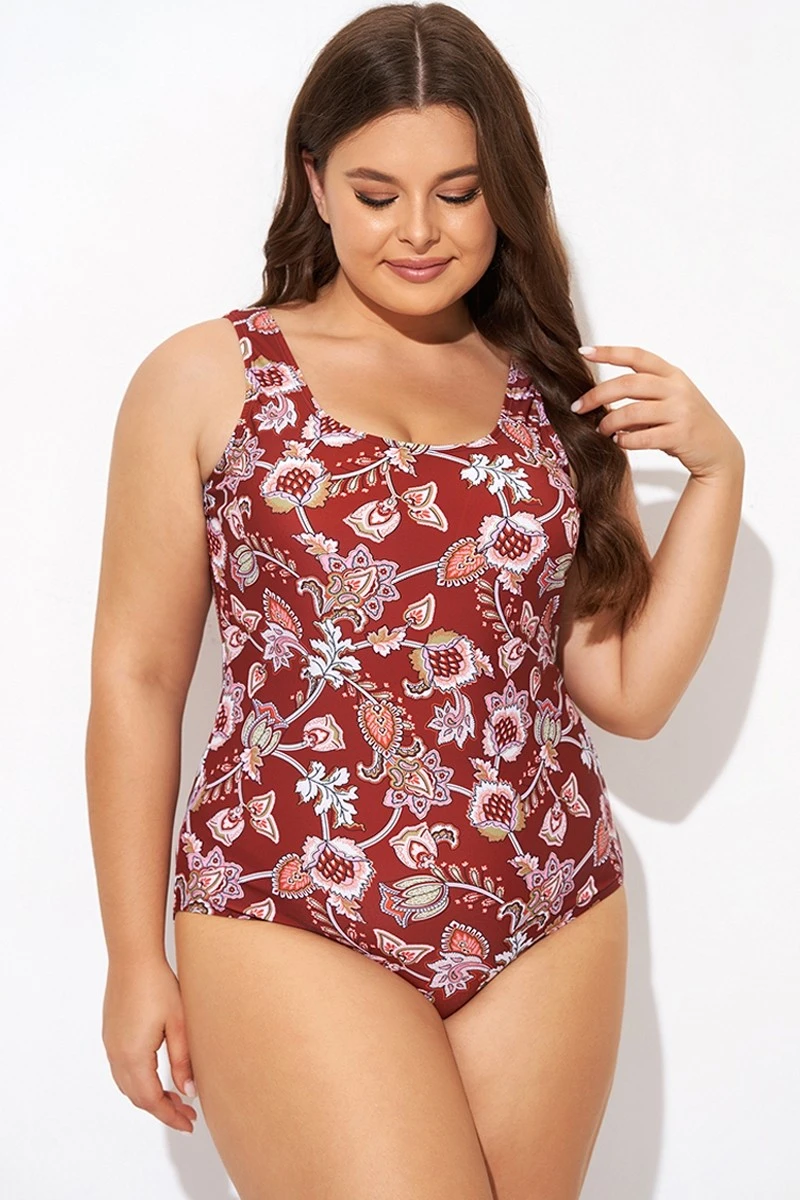 Flower Scoop Neck And Back One Piece Swimsuit - Image 4
