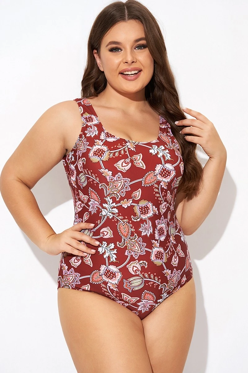 Flower Scoop Neck And Back One Piece Swimsuit - Image 5