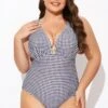 Gingham V-neck Low-cut Leg One Piece Swimsuit