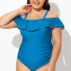 Ruffled V-neckline Adjustable Shoulder Straps One Piece Swimsuit