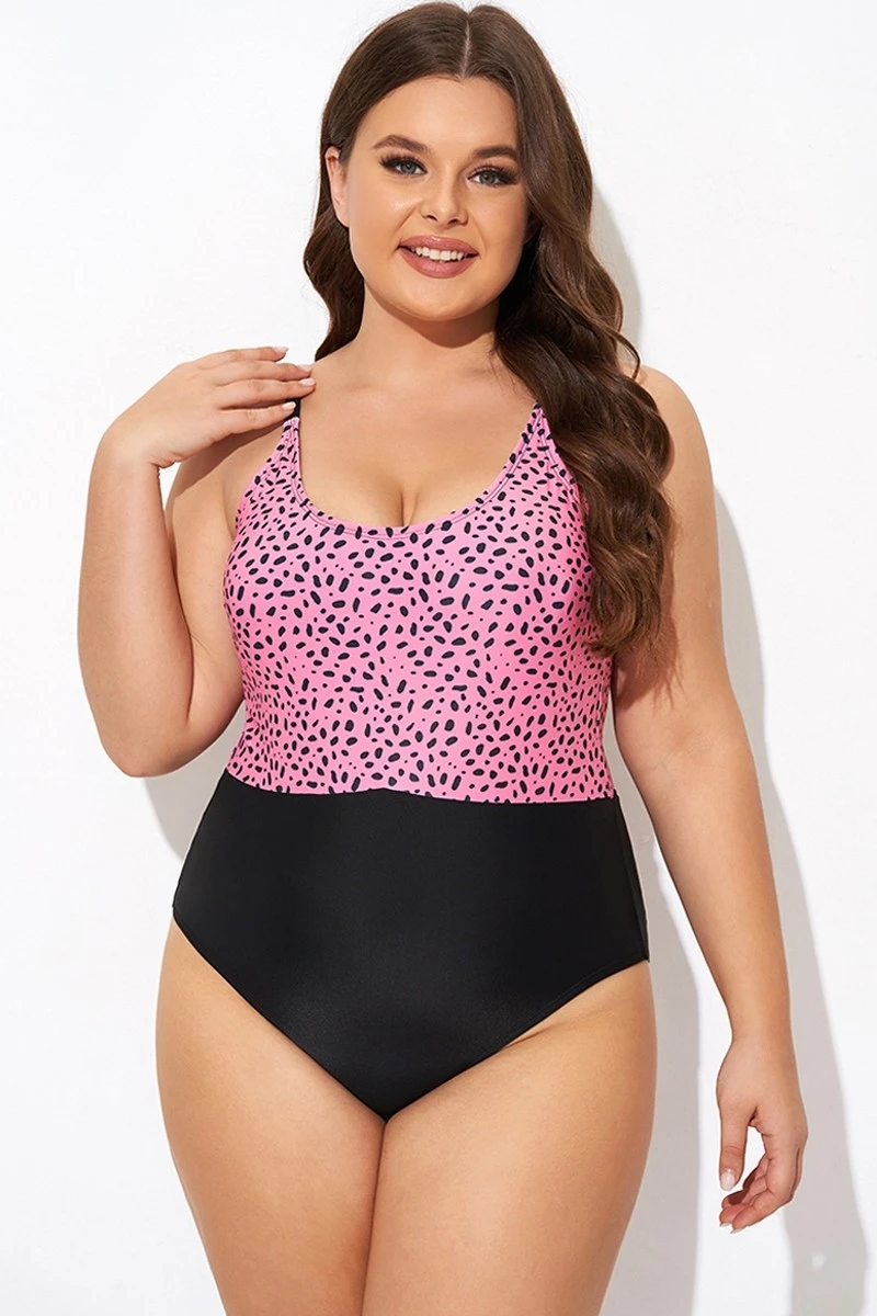 Pink Leopard Print Scoop Neck Front One Piece Swimsuit - Image 4