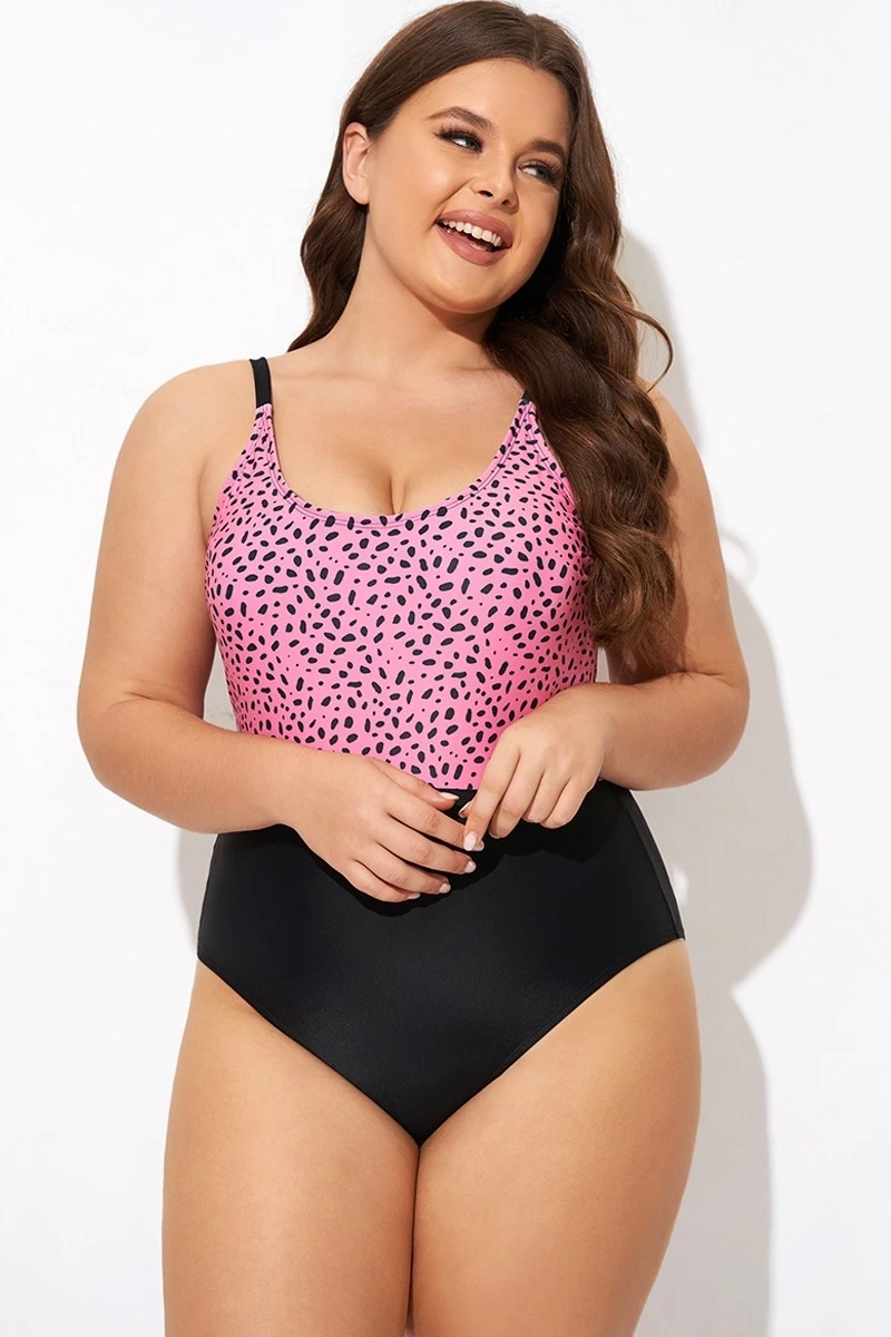 Pink Leopard Print Scoop Neck Front One Piece Swimsuit - Image 5