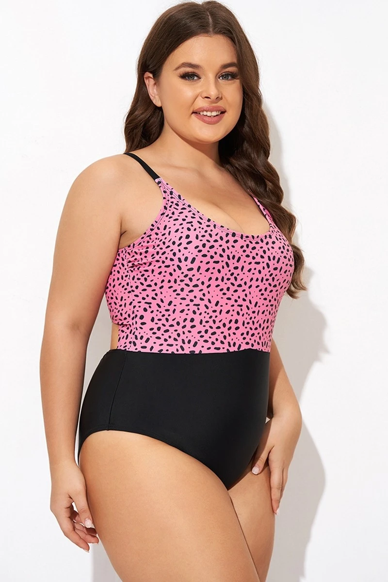 Pink Leopard Print Scoop Neck Front One Piece Swimsuit - Image 6