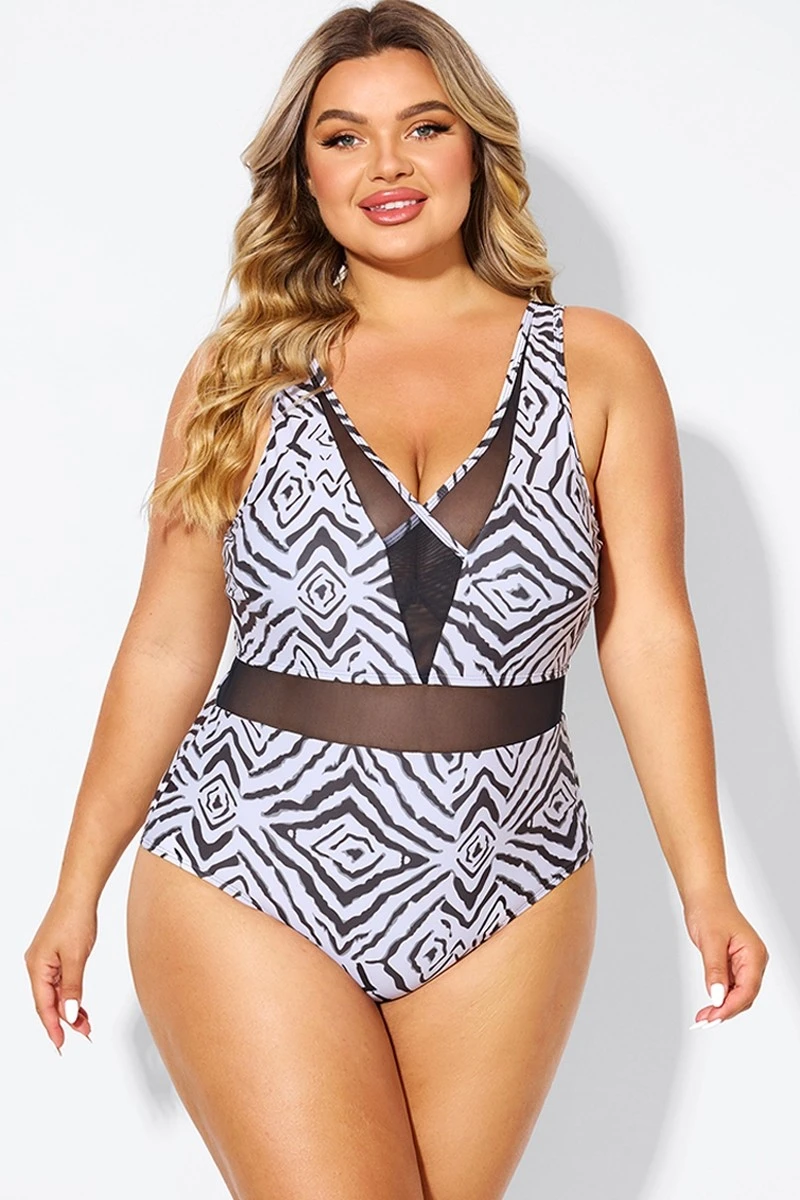 Plunging V-front And Back Mesh One Piece Swimsuit