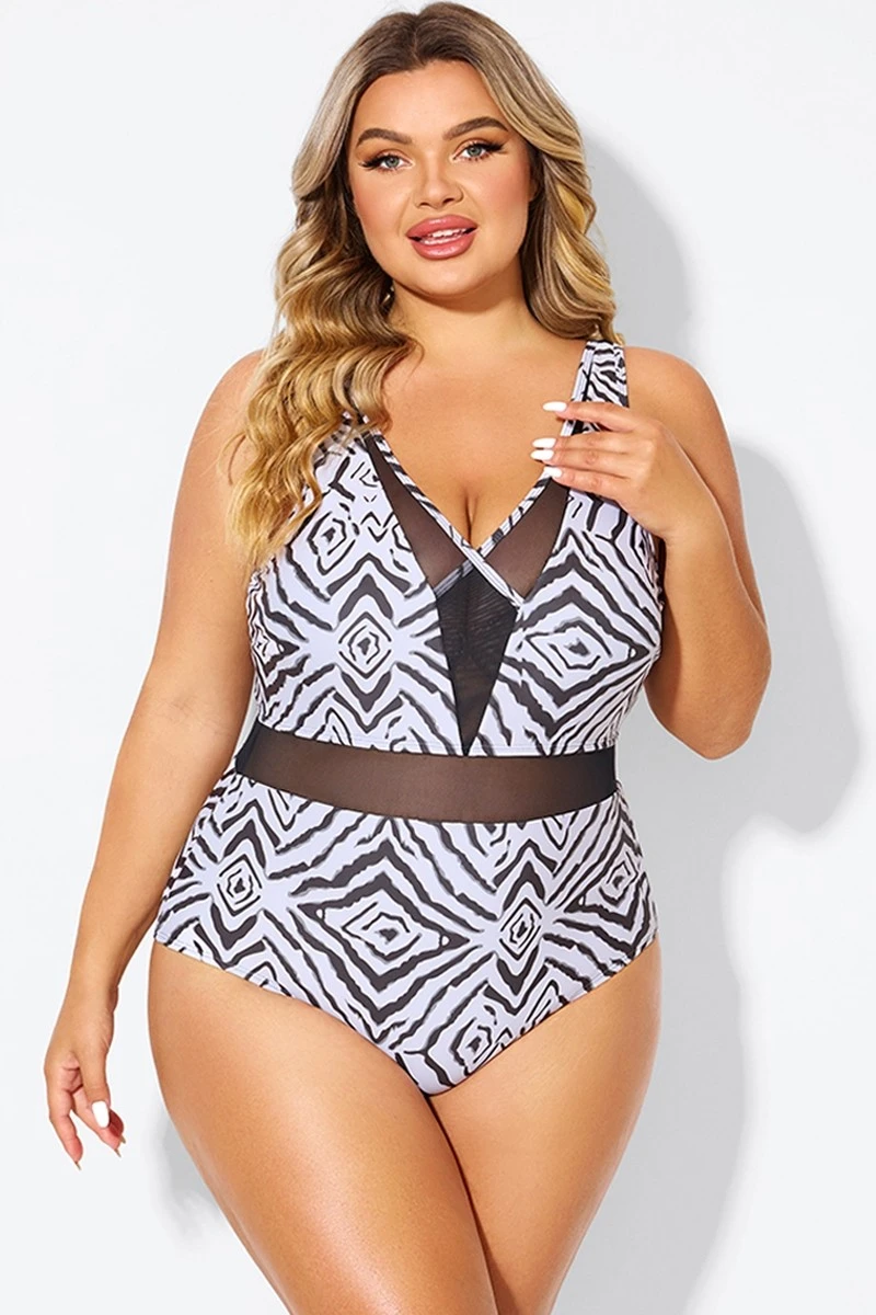 Plunging V-front And Back Mesh One Piece Swimsuit - Image 3