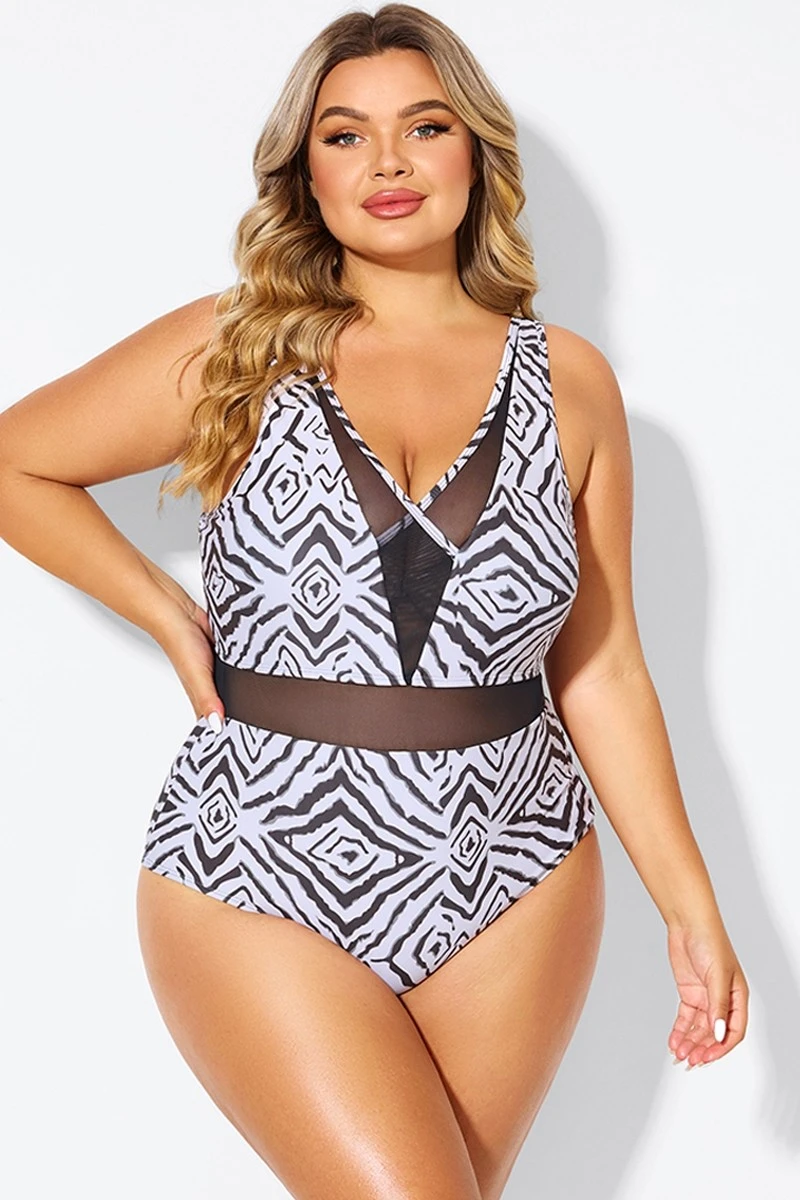 Plunging V-front And Back Mesh One Piece Swimsuit - Image 5