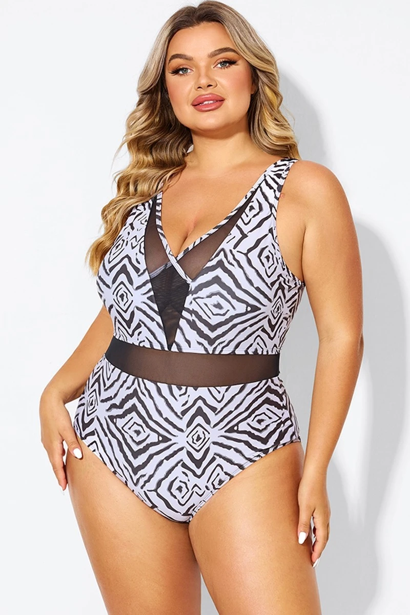 Plunging V-front And Back Mesh One Piece Swimsuit - Image 4