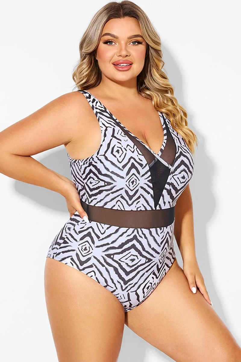 Plunging V-front And Back Mesh One Piece Swimsuit - Image 6