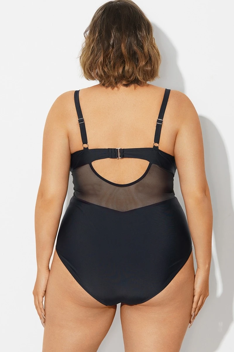 Plus Size Mesh Underwire One Piece Swimsuit - Image 2