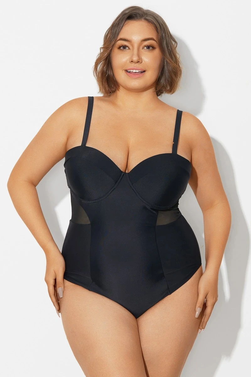 Plus Size Mesh Underwire One Piece Swimsuit - Image 3