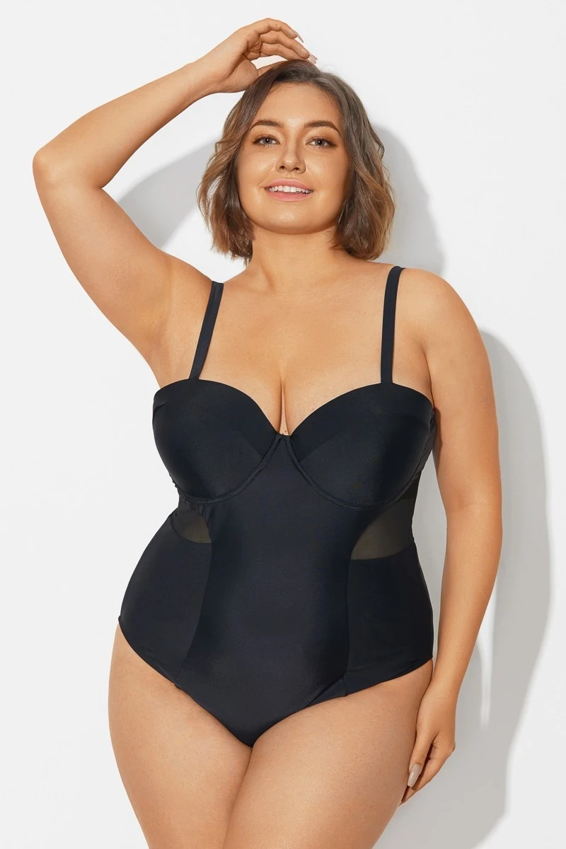 Plus Size Mesh Underwire One Piece Swimsuit - Image 4